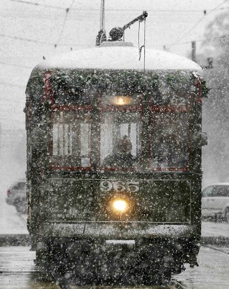 New Orleans streetcar in the snow